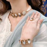 Turkish Heritage Stone-Studded Mother of Pearl Necklace Set – Earrings, Bracelet & Ring